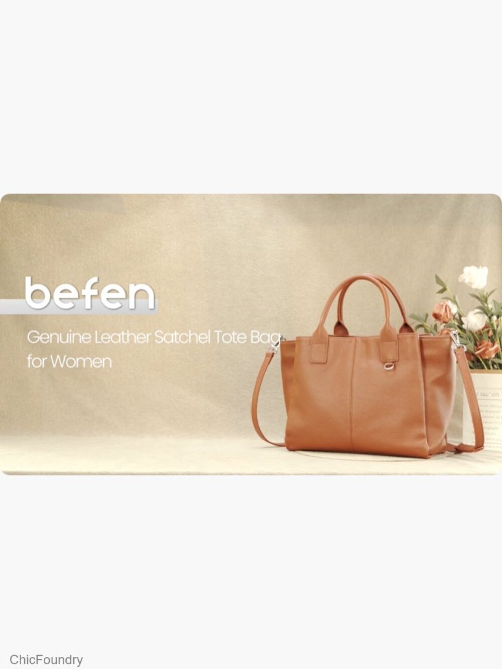 Genuine Leather Satchel Purse, Triple Pocket Medium Top-Handle Crossbody - Picture 7 of 7